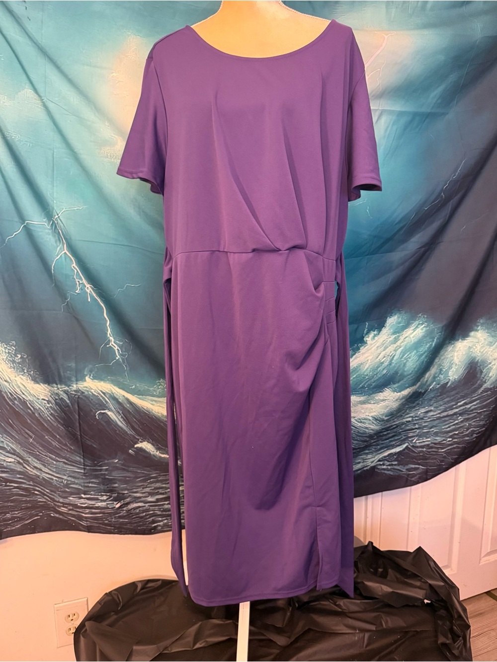 Relaxed Purple Midi Dress with Side Tie